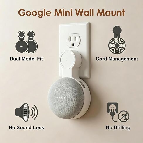 حامل تثبيت على الحائط لجهاز Google Nest Mini (Home Mini الجيل الثاني والجيل الأول)، ملحقات موفرة للمساحة لجهاز Google Nest Mini Voice Assistant الجيل الثاني (أبيض) in Saudi Arabia
