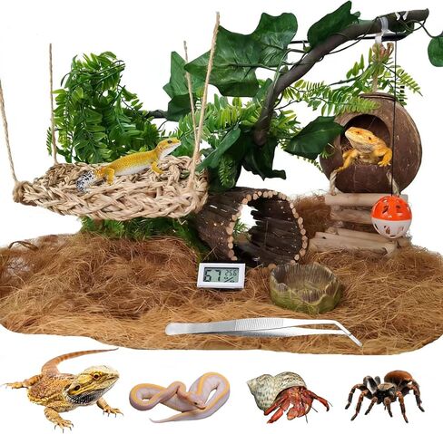 TEICCI 20items Bearded Dragon Tank Accessories Set,20-Piece Kit Leopard Gecko Tank Accessories with Reptile Bridge,Bearded Dragon Hammock,Decor Suitable for Lizards, Geckos, and Chameleons in Kuwait