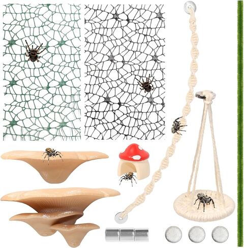 8 Pcs Jumping Spider Hide Enclosure Habitat, Spiders Hideout Climbing Rope Bridge Swings & Web, Mushroom Shelf, Jump Platform with Magnets for Pet Spider Habitat Accessories in Kuwait