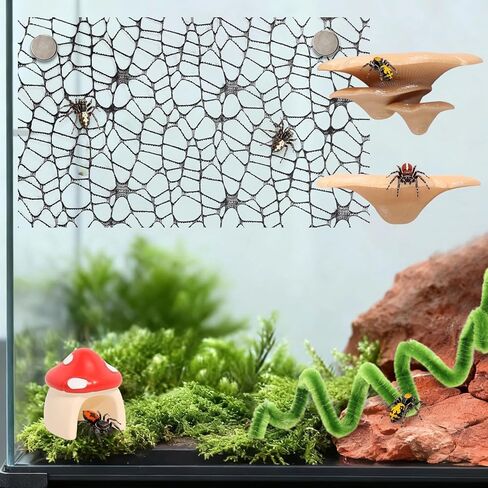 8 Pcs Jumping Spider Hide Enclosure Habitat, Spiders Hideout Climbing Rope Bridge Swings & Web, Mushroom Shelf, Jump Platform with Magnets for Pet Spider Habitat Accessories in Kuwait