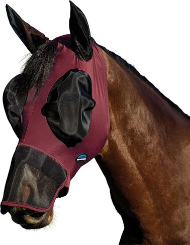 WeatherBeeta ComFiTec Luxe Stretch Fly Mask with Ears & Nose, Burgundy/Black, Medium in Kuwait