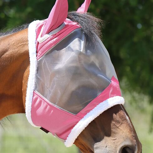Harrison Howard CareMaster Horse Fly Mask UV Protective Fine Mesh with Extra Wool Soft Touch on Skin Light Pink XL in Kuwait