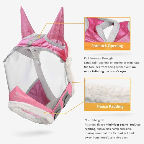 Harrison Howard CareMaster Horse Fly Mask UV Protective Fine Mesh with Extra Wool Soft Touch on Skin Light Pink XL in Kuwait