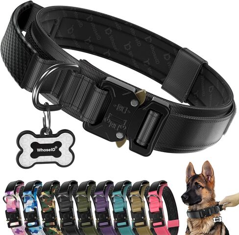 Premium Tactical Dog Collar - Adjustable Military Heavy Duty Dog Collar for Medium Large Dogs - Durable Metal Buckle Dog Collar with Leather Control Handle and Soft Comfortable Padding in Kuwait