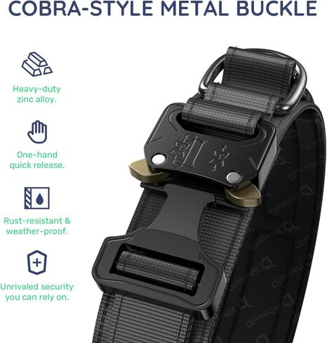 Premium Tactical Dog Collar - Adjustable Military Heavy Duty Dog Collar for Medium Large Dogs - Durable Metal Buckle Dog Collar with Leather Control Handle and Soft Comfortable Padding in Kuwait