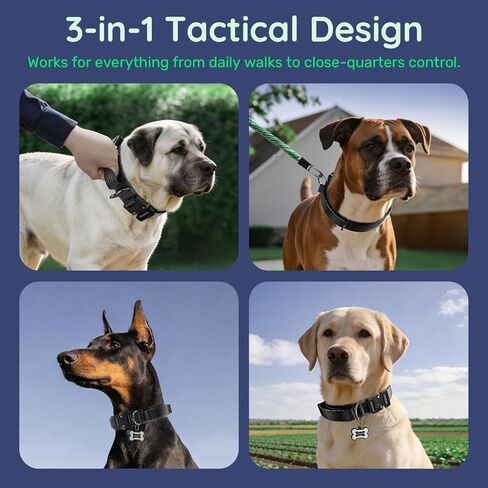Premium Tactical Dog Collar - Adjustable Military Heavy Duty Dog Collar for Medium Large Dogs - Durable Metal Buckle Dog Collar with Leather Control Handle and Soft Comfortable Padding in Kuwait