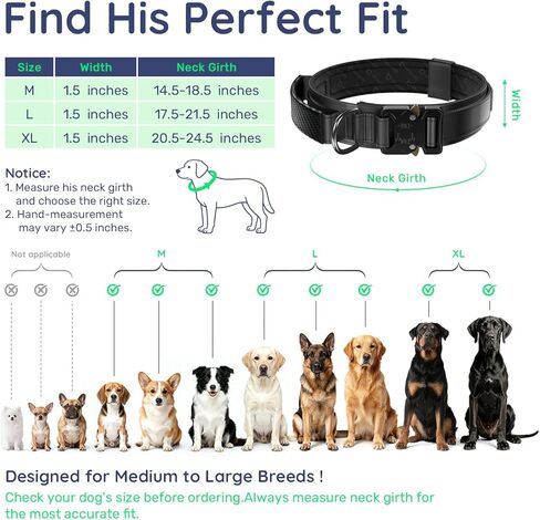 Premium Tactical Dog Collar - Adjustable Military Heavy Duty Dog Collar for Medium Large Dogs - Durable Metal Buckle Dog Collar with Leather Control Handle and Soft Comfortable Padding in Kuwait