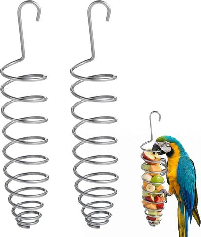 2 Pcs Millet Holder for Bird Cage, Stainless Steel Bird Foraging Toy, Hanging Fruit & Vegetable Feeder for Parrot, Cockatiel, Conure & Lovebird (5.98 x 1.18 Inch) in Kuwait