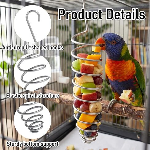 2 Pcs Millet Holder for Bird Cage, Stainless Steel Bird Foraging Toy, Hanging Fruit & Vegetable Feeder for Parrot, Cockatiel, Conure & Lovebird (5.98 x 1.18 Inch) in Kuwait