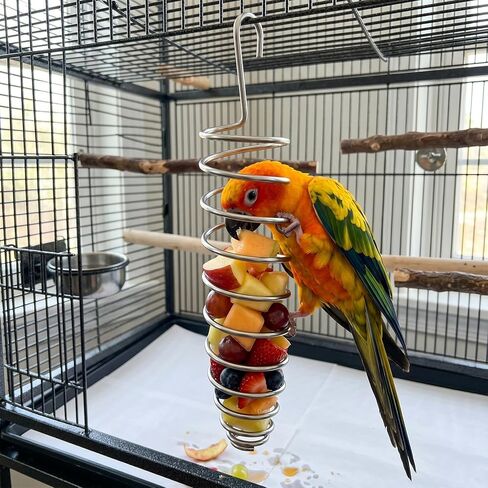 2 Pcs Millet Holder for Bird Cage, Stainless Steel Bird Foraging Toy, Hanging Fruit & Vegetable Feeder for Parrot, Cockatiel, Conure & Lovebird (5.98 x 1.18 Inch) in Kuwait