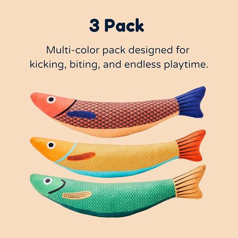 Cat Kicker Fish Toy 3-Pack with Premium Catnip – Plush Interactive Kick Toy for Cats, Durable Kitty Kicker Pillow, Enrichment Toy for Indoor Cats in Kuwait