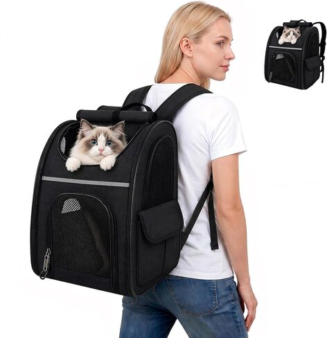 Expandable Cat Backpack Carrier Airline Approved Pet Travel Backpack with Breathable Mesh, Large Space, Safety Leash, Comfortable Padded Straps, Foldable Soft Pet Carrier for Hiking Vet in Kuwait