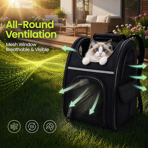 Expandable Cat Backpack Carrier Airline Approved Pet Travel Backpack with Breathable Mesh, Large Space, Safety Leash, Comfortable Padded Straps, Foldable Soft Pet Carrier for Hiking Vet in Kuwait