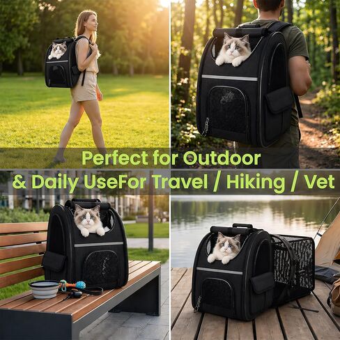 Expandable Cat Backpack Carrier Airline Approved Pet Travel Backpack with Breathable Mesh, Large Space, Safety Leash, Comfortable Padded Straps, Foldable Soft Pet Carrier for Hiking Vet in Kuwait
