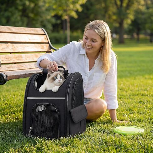 Expandable Cat Backpack Carrier Airline Approved Pet Travel Backpack with Breathable Mesh, Large Space, Safety Leash, Comfortable Padded Straps, Foldable Soft Pet Carrier for Hiking Vet in Kuwait