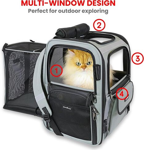 Crash-Tested Expandable Cat Backpack Carrier & Small Dog Car Seat | CPS Certified for Crash Protection & Safe Pet Travel | 4 Windows for Exploring, 4-Side Breathable, Zipper Locks, Foldable. in Kuwait