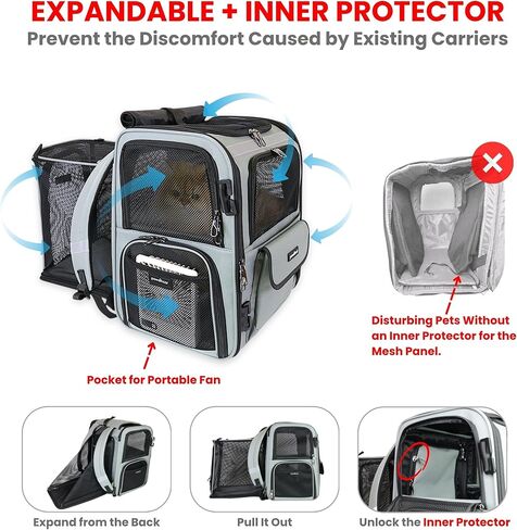 Crash-Tested Expandable Cat Backpack Carrier & Small Dog Car Seat | CPS Certified for Crash Protection & Safe Pet Travel | 4 Windows for Exploring, 4-Side Breathable, Zipper Locks, Foldable. in Kuwait