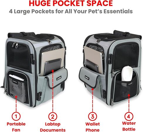 Crash-Tested Expandable Cat Backpack Carrier & Small Dog Car Seat | CPS Certified for Crash Protection & Safe Pet Travel | 4 Windows for Exploring, 4-Side Breathable, Zipper Locks, Foldable. in Kuwait