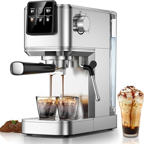 Espresso Machine 20 Bar with Touch Screen, Hot & Iced Coffee Makers, Stainless Steel Espresso Maker with Rapid Cold Brew & Milk Frother Steam Wand, with Water Tank for Latte, Cappuccino, Gift in Kuwait