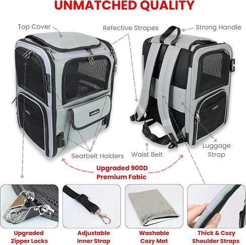 Crash-Tested Expandable Cat Backpack Carrier & Small Dog Car Seat | CPS Certified for Crash Protection & Safe Pet Travel | 4 Windows for Exploring, 4-Side Breathable, Zipper Locks, Foldable. in Kuwait