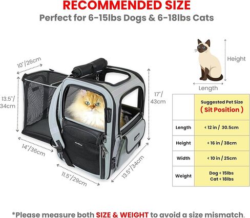Crash-Tested Expandable Cat Backpack Carrier & Small Dog Car Seat | CPS Certified for Crash Protection & Safe Pet Travel | 4 Windows for Exploring, 4-Side Breathable, Zipper Locks, Foldable. in Kuwait