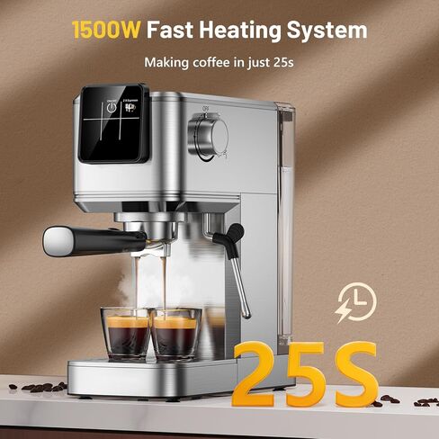 Espresso Machine 20 Bar with Touch Screen, Hot & Iced Coffee Makers, Stainless Steel Espresso Maker with Rapid Cold Brew & Milk Frother Steam Wand, with Water Tank for Latte, Cappuccino, Gift in Kuwait
