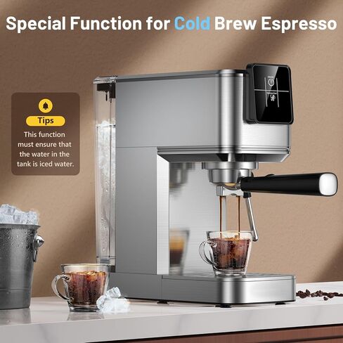 Espresso Machine 20 Bar with Touch Screen, Hot & Iced Coffee Makers, Stainless Steel Espresso Maker with Rapid Cold Brew & Milk Frother Steam Wand, with Water Tank for Latte, Cappuccino, Gift in Kuwait