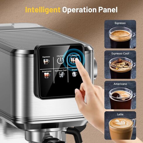 Espresso Machine 20 Bar with Touch Screen, Hot & Iced Coffee Makers, Stainless Steel Espresso Maker with Rapid Cold Brew & Milk Frother Steam Wand, with Water Tank for Latte, Cappuccino, Gift in Kuwait