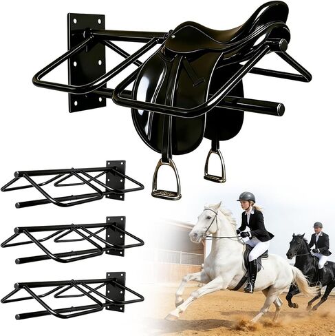 4 Pack Wall Mounted Saddle Rack, Heavy Duty Steel Horse Saddle Stand with Pad Bar, Space-Saving Storage for English & Western Saddles, Saddle Pads, Horse Blankets & Horse Gear in Kuwait