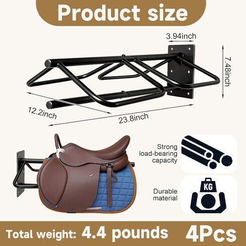 4 Pack Wall Mounted Saddle Rack, Heavy Duty Steel Horse Saddle Stand with Pad Bar, Space-Saving Storage for English & Western Saddles, Saddle Pads, Horse Blankets & Horse Gear in Kuwait