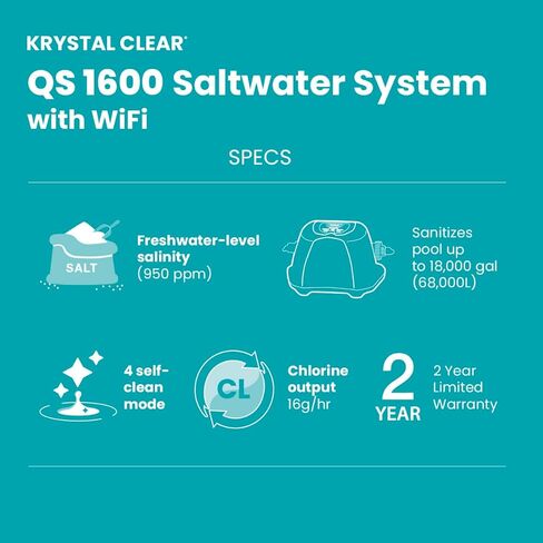 INTEX 26689EG QS1600 Plus Krystal Clear Saltwater System with WiFi, Keeps Water Clear, Reduces Chemical Use, Sleek Control Panel with Buttons, Up to 18000 Gallon Pools in Kuwait