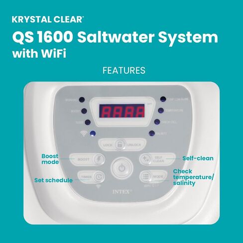 INTEX 26689EG QS1600 Plus Krystal Clear Saltwater System with WiFi, Keeps Water Clear, Reduces Chemical Use, Sleek Control Panel with Buttons, Up to 18000 Gallon Pools in Kuwait