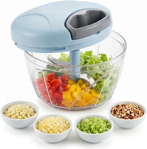 Manual Food Processor, Hand Pull Vegetable and Herb Chopper, Easy Use BPA Free Manual Cutter for Quick Prep for Ginger Fruits Garlic Nuts Onion, Blue in Kuwait