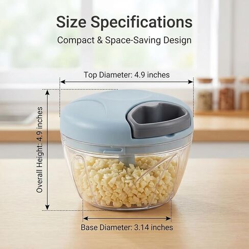Manual Food Processor, Hand Pull Vegetable and Herb Chopper, Easy Use BPA Free Manual Cutter for Quick Prep for Ginger Fruits Garlic Nuts Onion, Blue in Kuwait