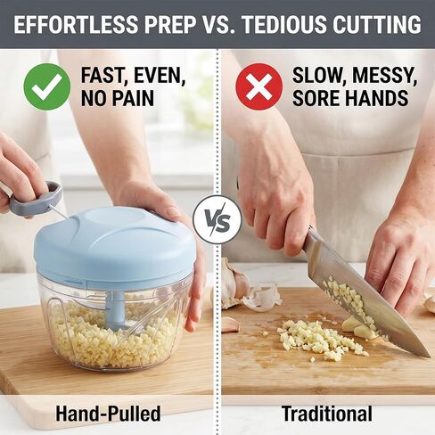 Manual Food Processor, Hand Pull Vegetable and Herb Chopper, Easy Use BPA Free Manual Cutter for Quick Prep for Ginger Fruits Garlic Nuts Onion, Blue in Kuwait