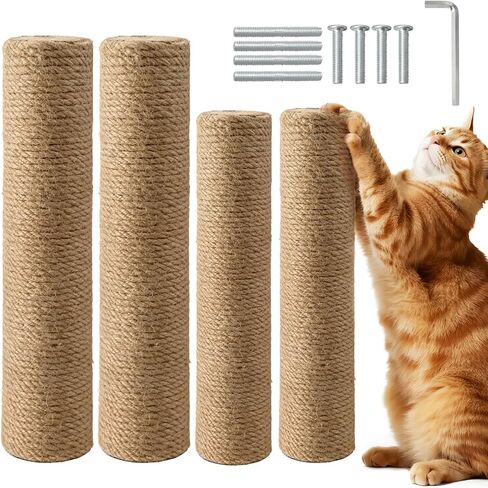 2 Pack Cat Scratching Post Replacement, 13.8 x 3.93 Inch Modern Sisal Poles with M8 Screws, Refill Parts for Indoor Cat Towers and Furniture Repair-White in Saudi Arabia
