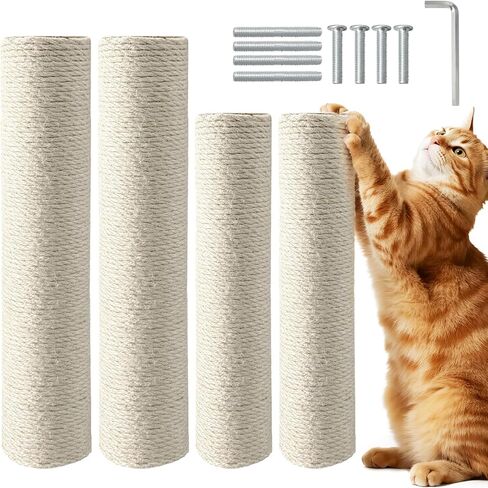 2 Pack Cat Scratching Post Replacement, 13.8 x 3.93 Inch Modern Sisal Poles with M8 Screws, Refill Parts for Indoor Cat Towers and Furniture Repair-White in Saudi Arabia