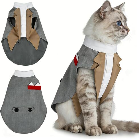 Grey Cat Tuxedo Suit, Sized for All Cats,Stylish Cat Tuxedo Outfit Formal Suit, Kitten Formal Attire Wedding Birthday Onesie Costume, Pet Fashion Apparel Fancy Clothes in Saudi Arabia