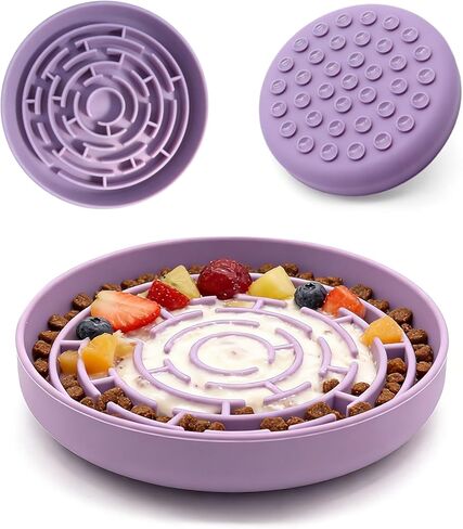 Silicone Slow Feeder Bowl, with Non-Slip Suction Cups, Anti-Choking, Puppy Puzzle Bowl, Slows Down Eating Speed, Relieves Anxiety, Suitable for S&M Sized Dogs and Cats(Purple) in Kuwait