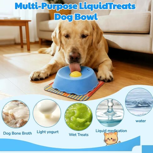 Slow Feeder Dog Bowl for Liquid with Built-in Ball,250ml Non-Slip for Bone Broth & Yogurt,Prevents Wet Chin,Anxiety Relief & Mental Stimulation,Food-Grade Easy Clean Enrichment Toy for All Breeds in Kuwait