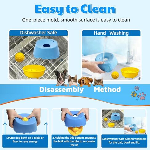 Slow Feeder Dog Bowl for Liquid with Built-in Ball,250ml Non-Slip for Bone Broth & Yogurt,Prevents Wet Chin,Anxiety Relief & Mental Stimulation,Food-Grade Easy Clean Enrichment Toy for All Breeds in Kuwait