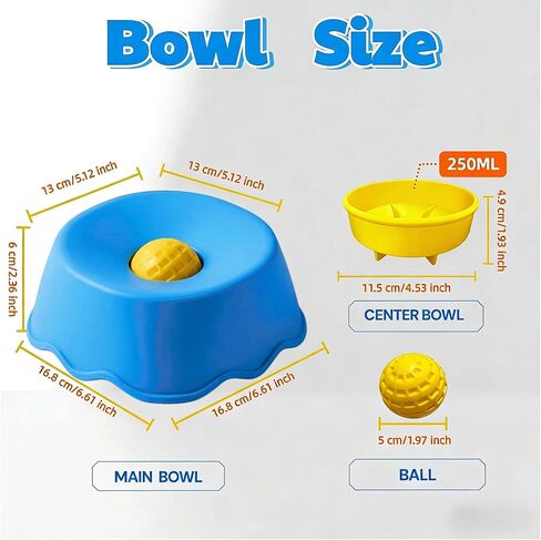 Slow Feeder Dog Bowl for Liquid with Built-in Ball,250ml Non-Slip for Bone Broth & Yogurt,Prevents Wet Chin,Anxiety Relief & Mental Stimulation,Food-Grade Easy Clean Enrichment Toy for All Breeds in Kuwait