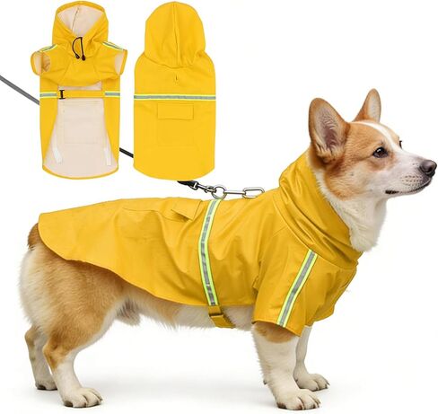 Waterproof Dog Raincoat for Small to Extra Large Dogs-Adjustable Hooded Slicker Poncho,Reflective Dog Rain Jacket with Leash Hole for Outdoor Walking,Hiking Yellow S in Kuwait