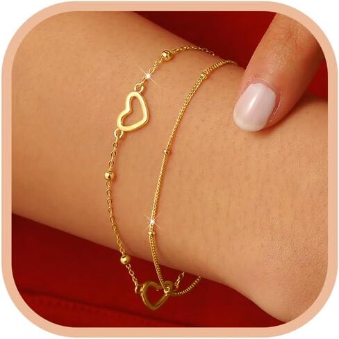 SUYACS 14K مطلية بالذهب نجمة حمراء سلسلة أساور للنساء مشبك ورق لذيذ القلب مكعب زركونيا ربط سلسلة سوار سوار الصداقة أفضل صديق هدايا عيد ميلاد حفلة موسيقية لأصدقاء ابنة in Kuwait