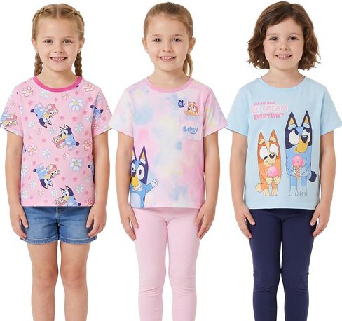 Get Trend T Shirts for Girls Pack of 3 Soft Breathable Short Sleeve Casual T Shirt Summer Holiday Girls Clothes Tees Gifts in Saudi Arabia