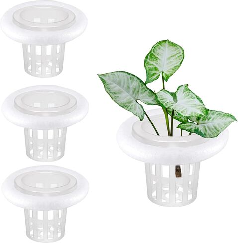 4 PCS Floating Aquarium Plant Holder, Plastic Fish Tank Basket with Foam Rings, Aquatic Pot for Fish Tank Aquaponic Plant Cultivation and Aquascape Decorations in Kuwait