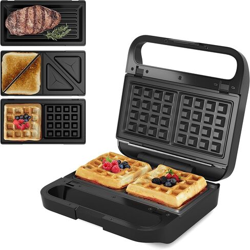 Sandwich Maker Panini Press Grill, 3 in 1 Electric Waffle Maker with Removable Non-stick Plates, Glass Top, Cool Touch Handle & Easy to Clean, 800W in Saudi Arabia