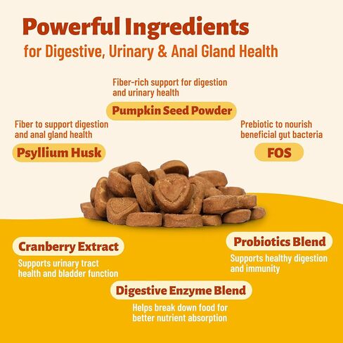 7.76 oz Anal Gland Bites for Dogs - Anal Gland Health & Dog Digestive Support - with Pumpkin Seed, Psyllium Husk & Probiotic for Dogs - Urinary Supplement - Pet Vitamins and Supplements in Kuwait