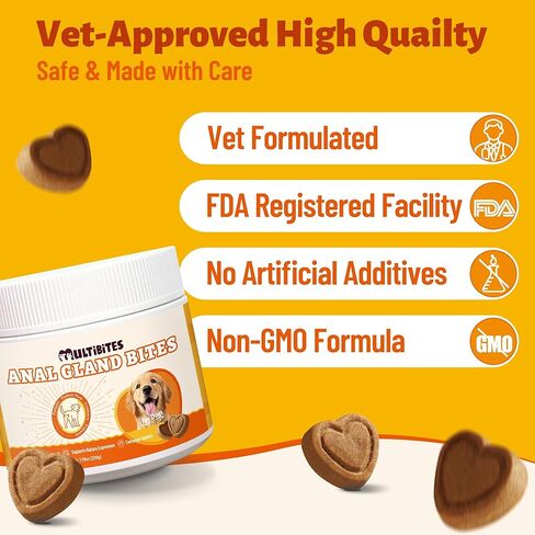 7.76 oz Anal Gland Bites for Dogs - Anal Gland Health & Dog Digestive Support - with Pumpkin Seed, Psyllium Husk & Probiotic for Dogs - Urinary Supplement - Pet Vitamins and Supplements in Kuwait