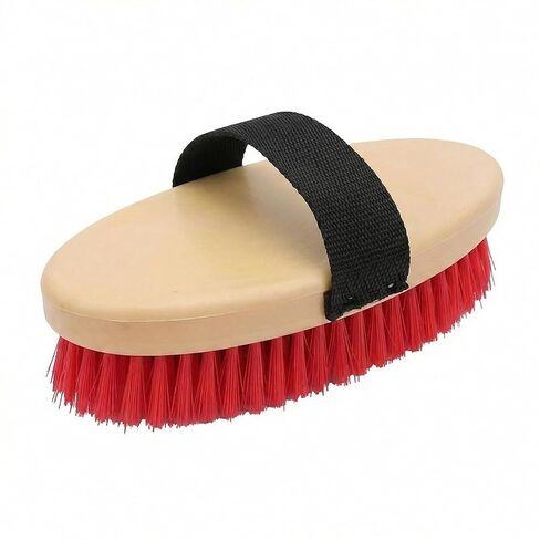 Horse Brushes for Grooming, Handheld Oval Scrub Brush with Adjustable Strap, Red Bristles for Barn and Stable Cleaning, 1 Pack in Kuwait
